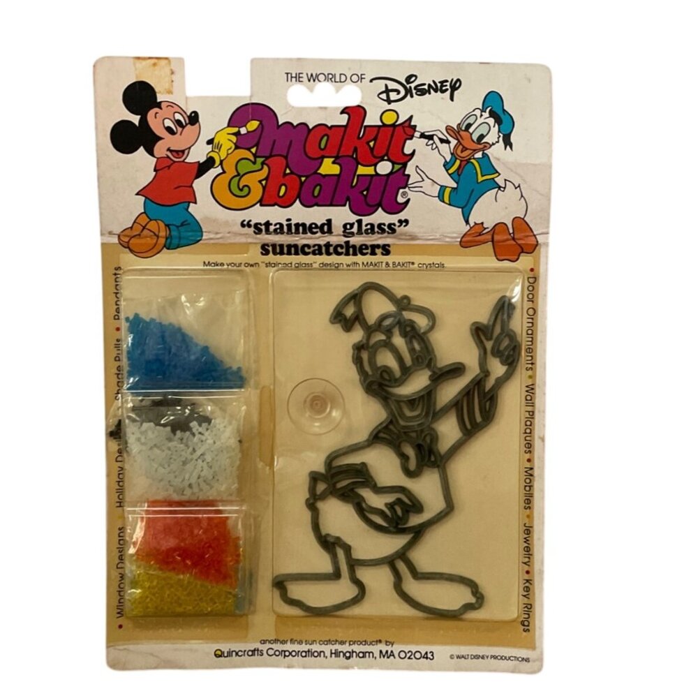 Vtg Disney Makit and Bakit Donald Duck Stained Glass Suncatchers Kit New 1980s